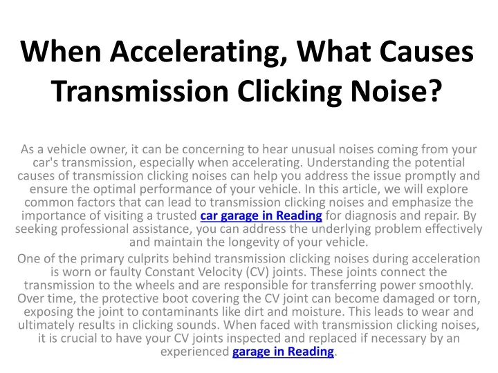 when accelerating what causes transmission clicking noise