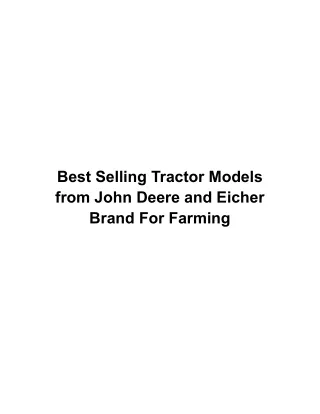 Best Selling Tractor Models from John Deere and Eicher Brand For Farming