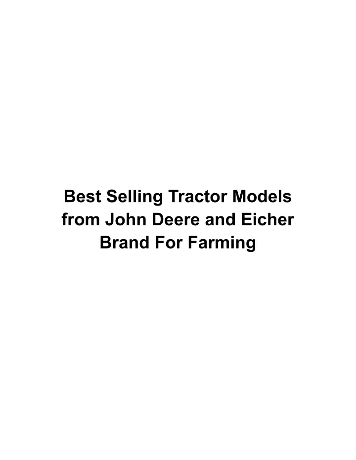 best selling tractor models from john deere
