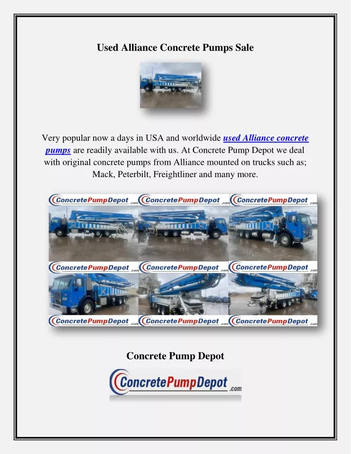 used alliance concrete pumps sale