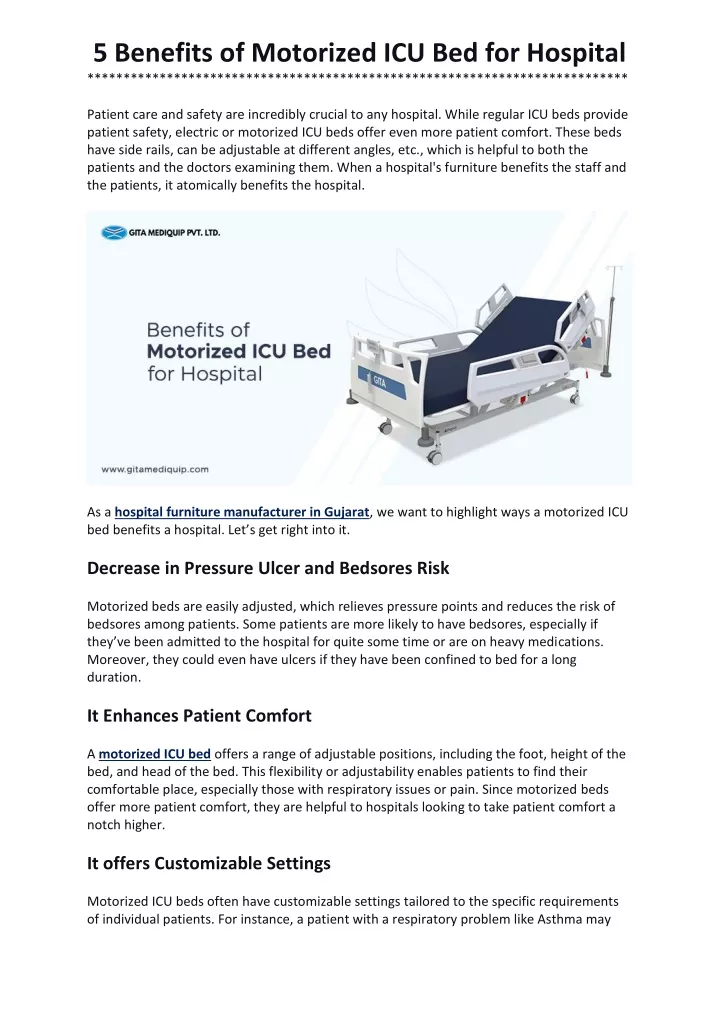 5 benefits of motorized icu bed for hospital