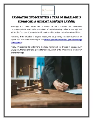 Navigating Divorce Within 1 Year of Marriage in Singapore A Guide by a Divorce Lawyer
