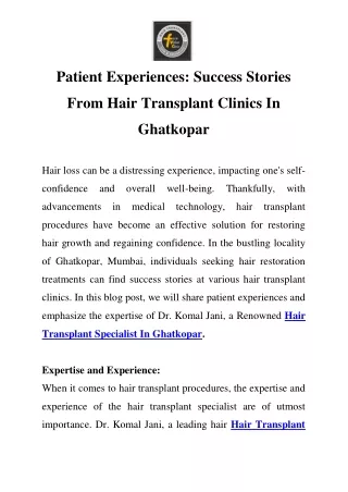 Hair Transplant Specialist In Ghatkopar Call-9769167039