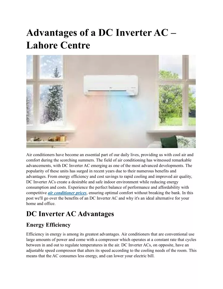 advantages of a dc inverter ac lahore centre