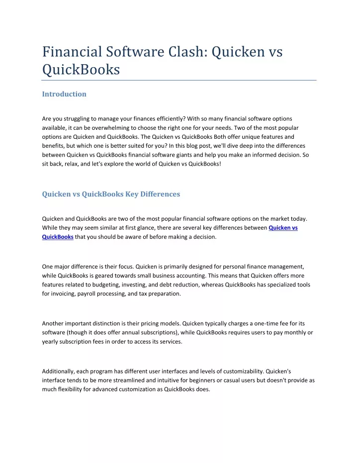 financial software clash quicken vs quickbooks