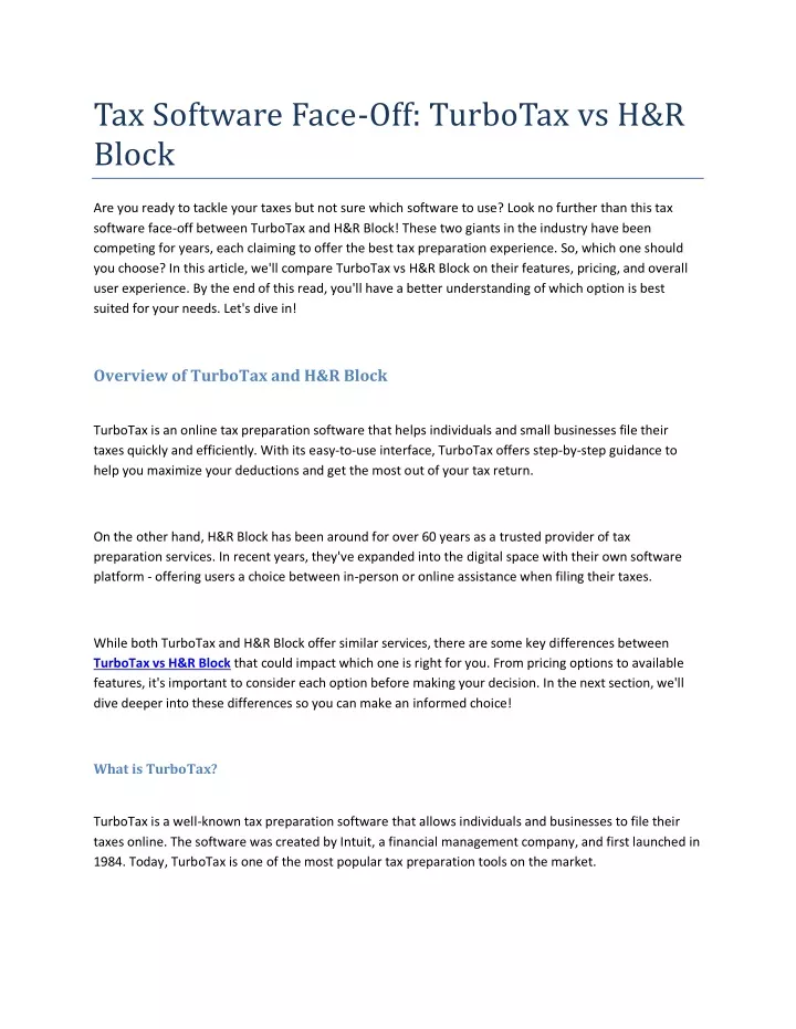 tax software face off turbotax vs h r block