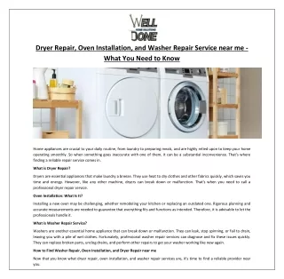 Dryer Repair, Oven Installation, and Washer Repair Service near me - What You Ne