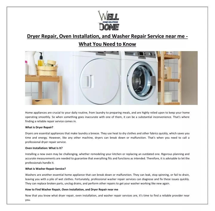 dryer repair oven installation and washer repair