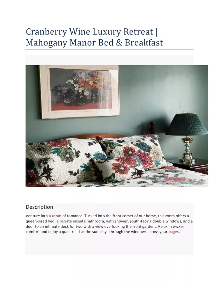 cranberry wine luxury retreat mahogany manor