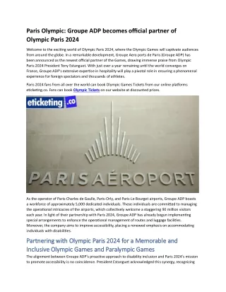 Paris Olympic Groupe ADP becomes official partner of Olympic Paris 2024