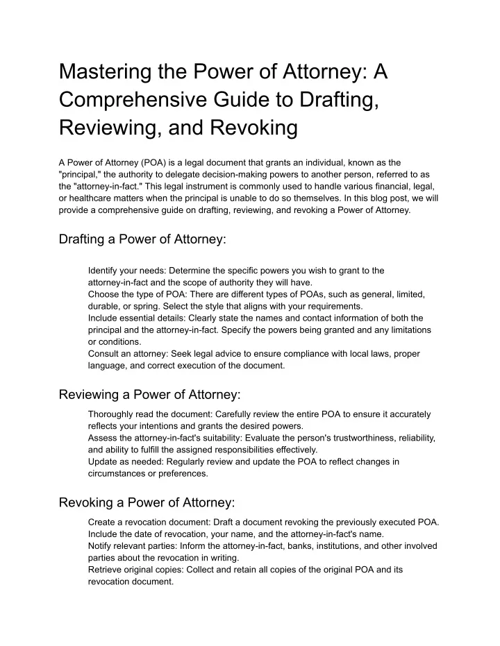 mastering the power of attorney a comprehensive