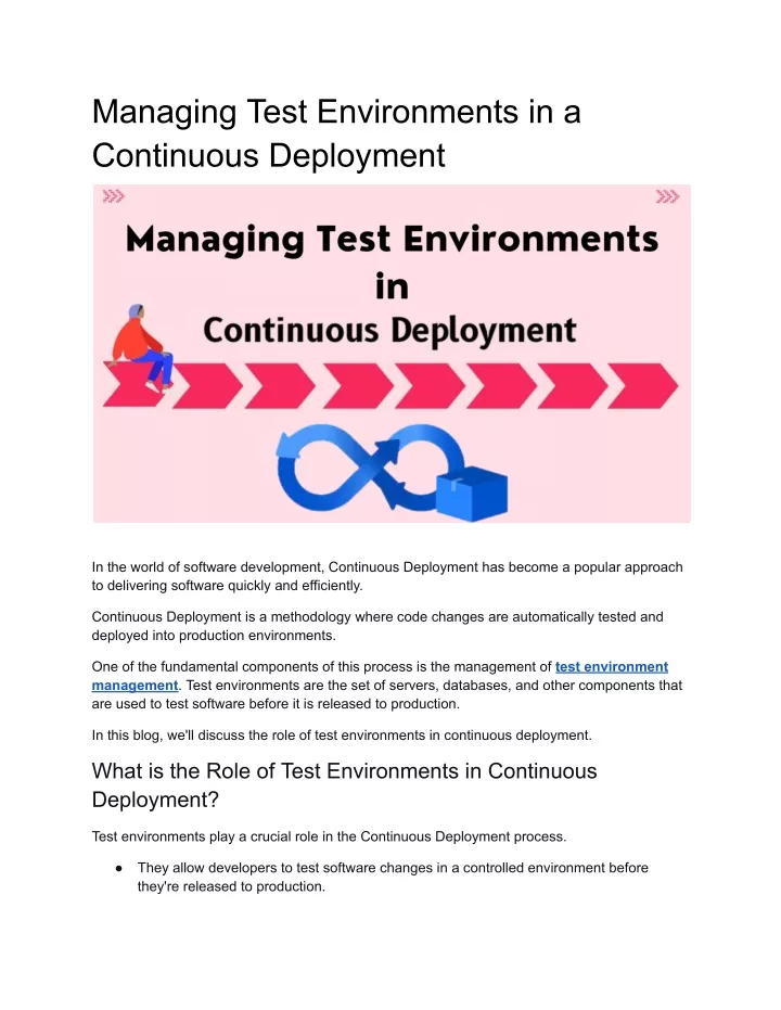 managing test environments in a continuous