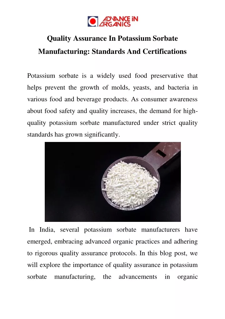 quality assurance in potassium sorbate