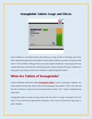 Semaglutide Tablets Usage and Effects
