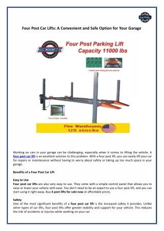 Four Post Car Lifts - A Convenient and Safe Option for Your Garage
