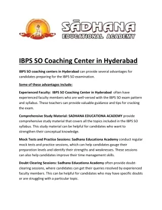 SBI PO Coaching Center in Hyderabad