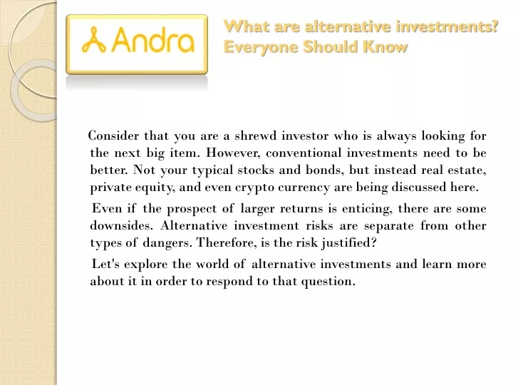 what are alternative investments everyone should know