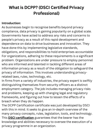 what is dcpp dsci certified privacy professional