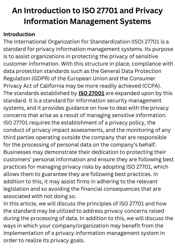 an introduction to iso 27701 and privacy