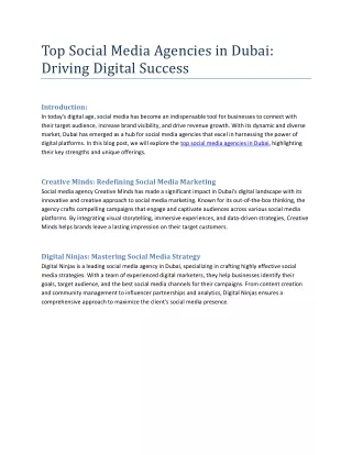 Top Social Media Agencies in Dubai Driving Digital Success