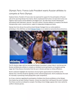 Olympic Paris France Judo President wants Russian athletes to compete at Paris Olympic