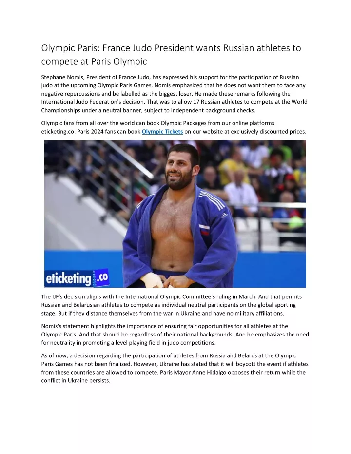 olympic paris france judo president wants russian