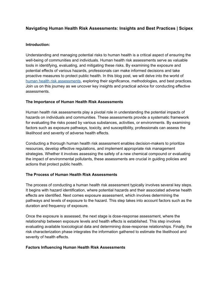 navigating human health risk assessments insights