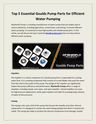 Top 5 Essential Goulds Pump Parts for Efficient Water Pumping