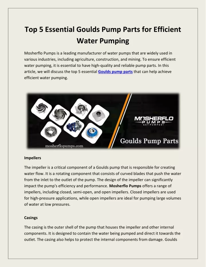 top 5 essential goulds pump parts for efficient