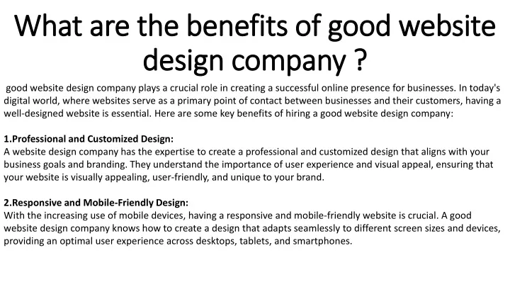 what are the benefits of good website design company
