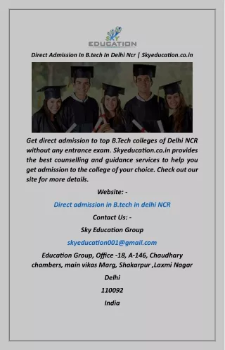 Direct Admission In B.tech In Delhi Ncr  Skyeducation.co.in