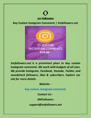 Buy Custom Instagram Comments  Smfollowers.net