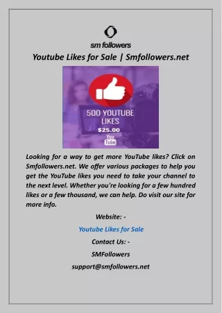 Youtube Likes for Sale  Smfollowers.net