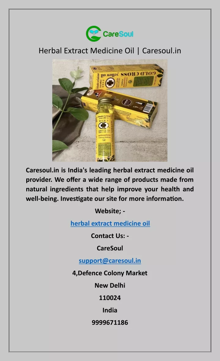 herbal extract medicine oil caresoul in