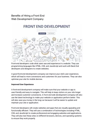 Benefits of Hiring a Front End Web Development Company