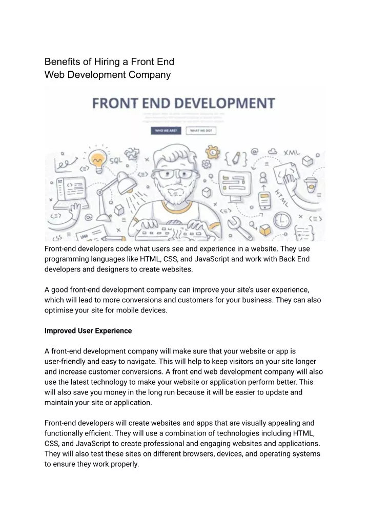 benefits of hiring a front end web development