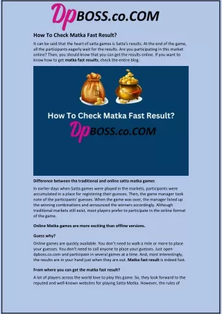 How To Check Matka Fast Result?