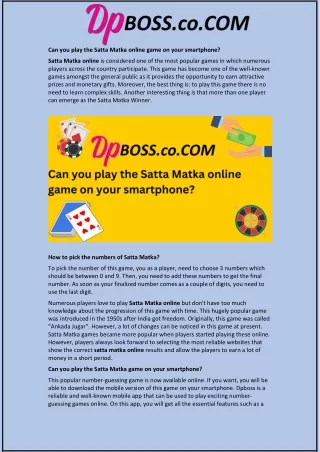 Can you play the Satta Matka online game on your smartphone?