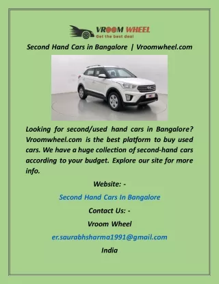Second Hand Cars in Bangalore  Vroomwheel