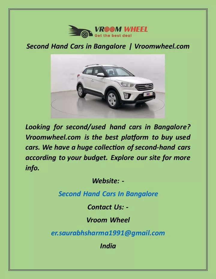 second hand cars in bangalore vroomwheel com