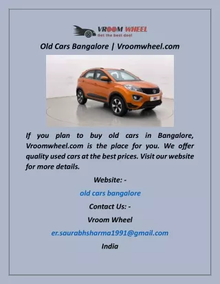 Old Cars Bangalore  Vroomwheel