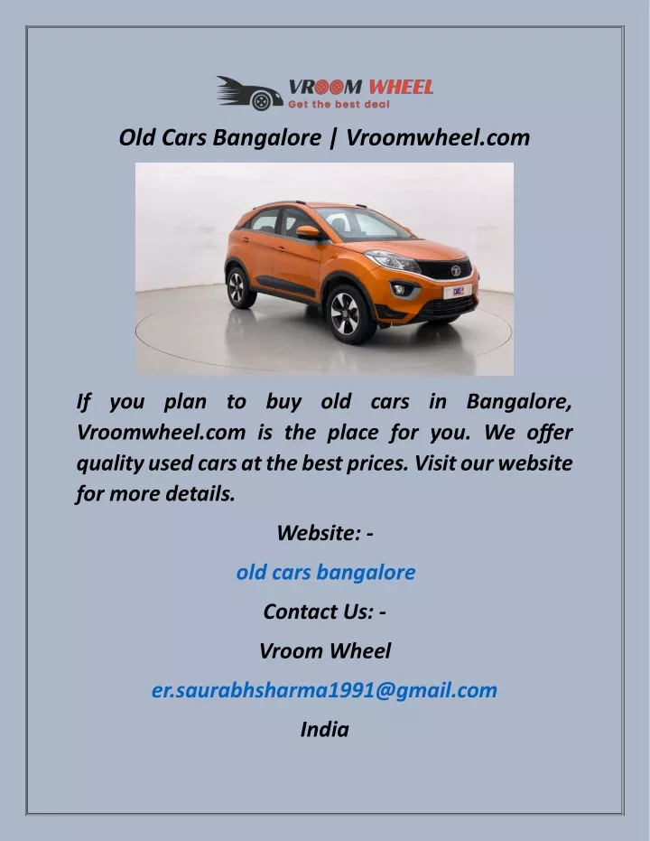 old cars bangalore vroomwheel com