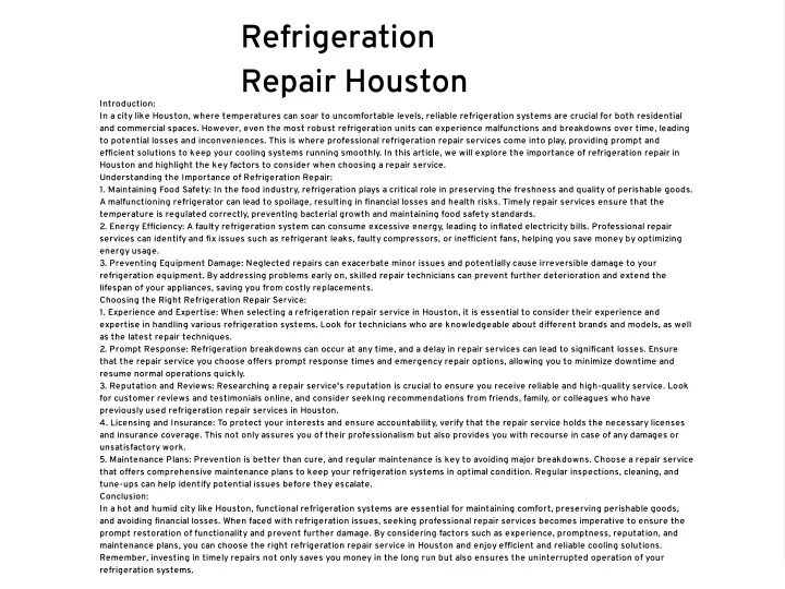 refrigeration repair houston