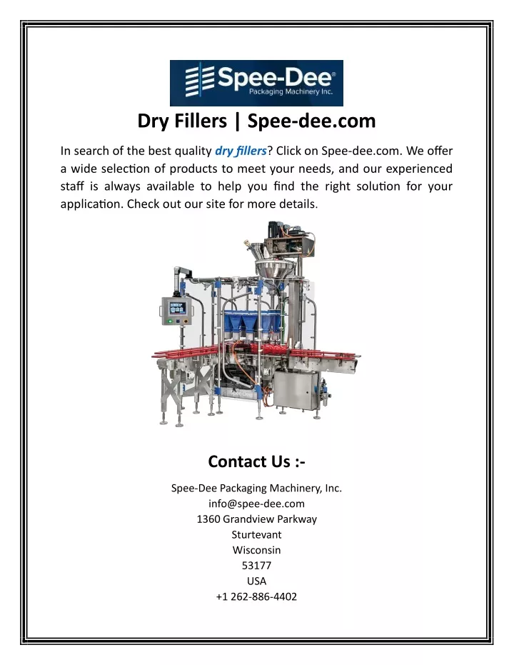 dry fillers spee dee com