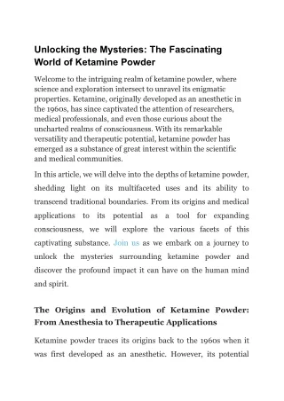 Unlocking the Mysteries_ The Fascinating World of Ketamine Powder
