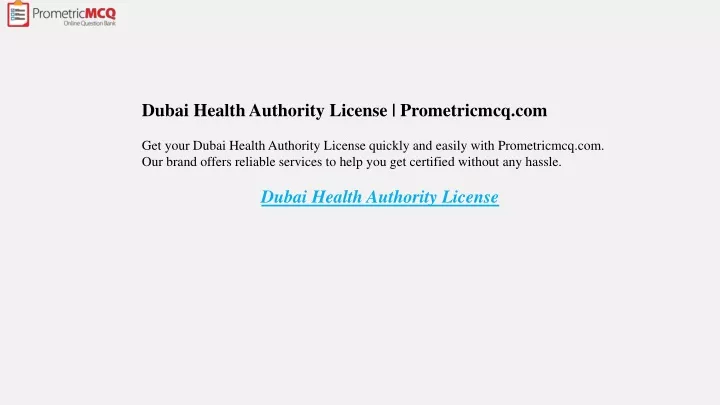 dubai health authority license prometricmcq