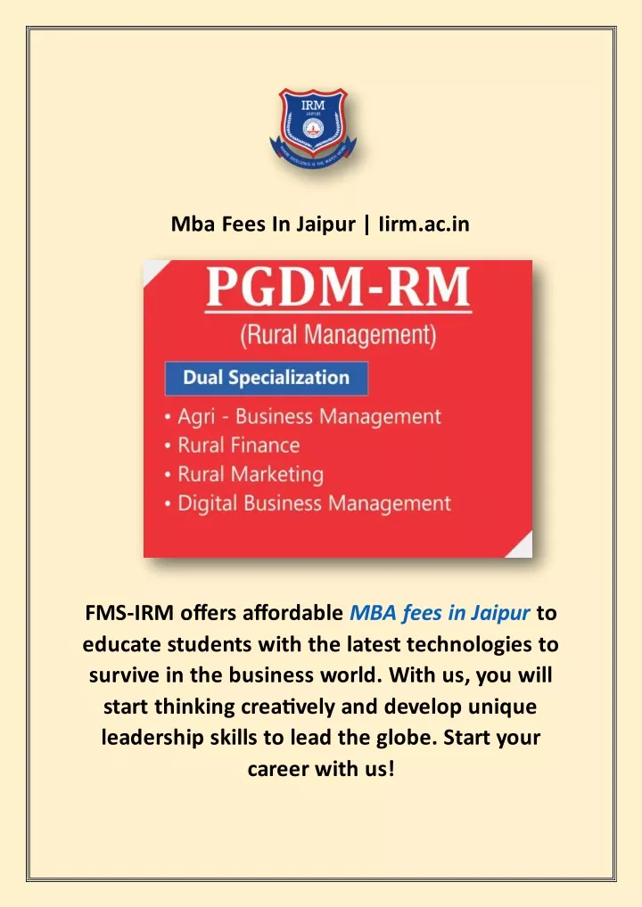 mba fees in jaipur iirm ac in