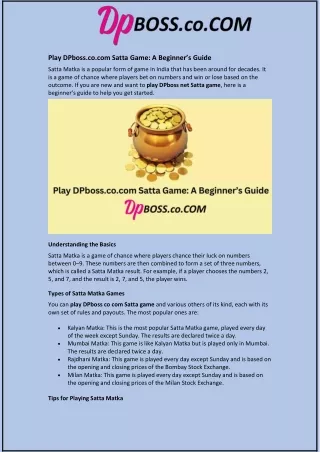 Play DPboss.co.com Satta Game: A Beginner’s Guide