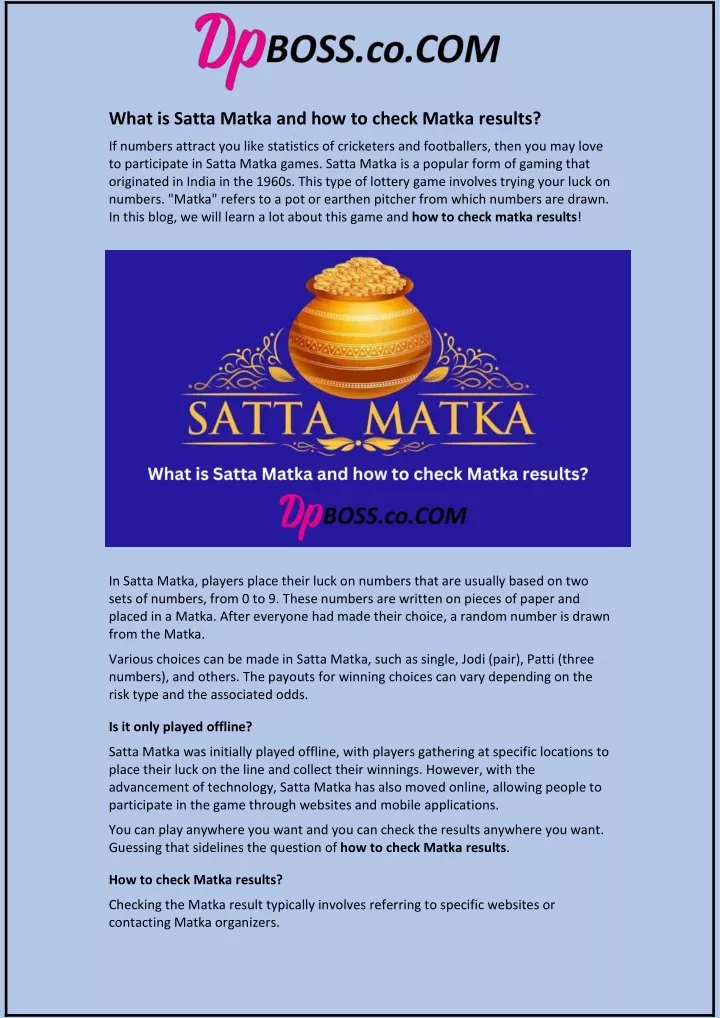 what is satta matka and how to check matka results