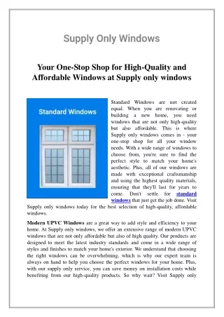 High-Quality and Affordable Windows at Supply only windows